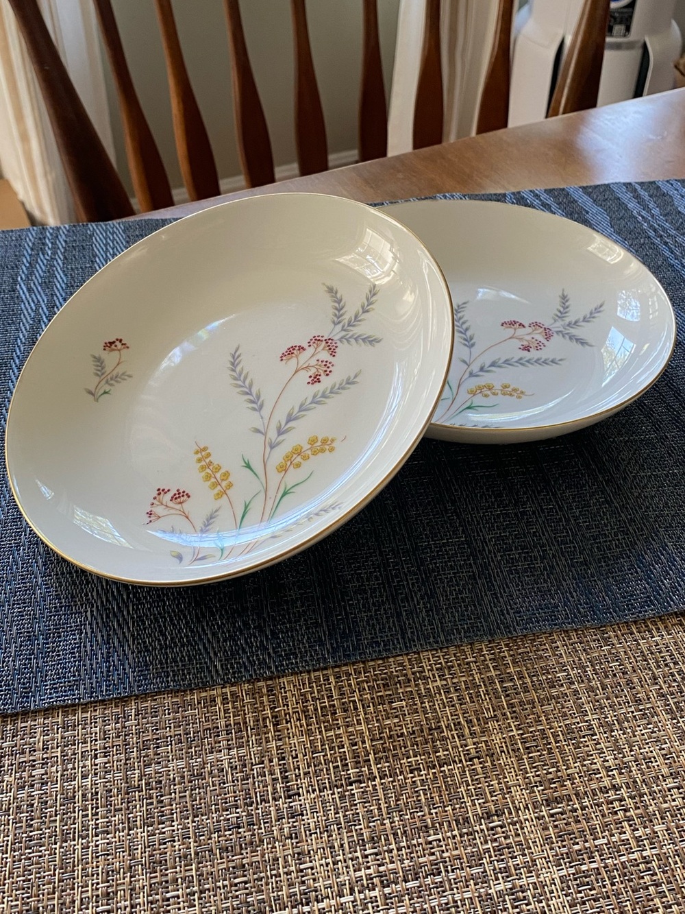 Vintage Eschenbach F244 Bavaria Germany Floral Shallow Bowls Set of 2 Gold Trim